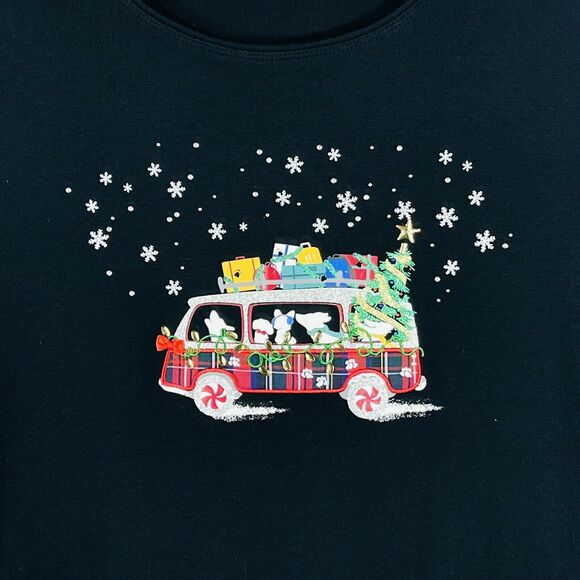 Karen Scott Medium Top Holiday Van w/ Dogs Festive Christmas Long Sleeve Stretch - Picture 3 of 9